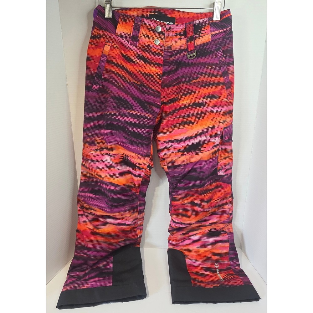 Sunice Kids Girls 12 ClimaLoft Ski Pants Orange Purple Abstract Extendable Hem